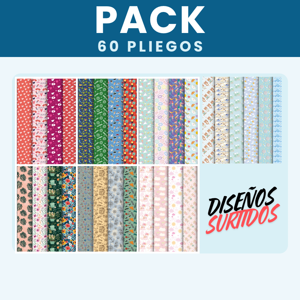 Pack 60 Papel de Regalo Toda Ocasión Diseños Surtidos8