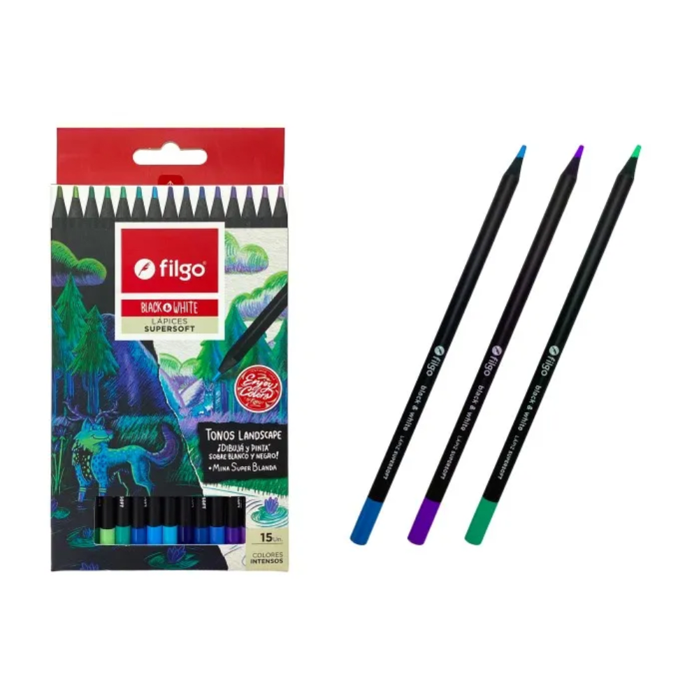 Lapiz Color 15 Tonos Frios Black & White Supersoft1