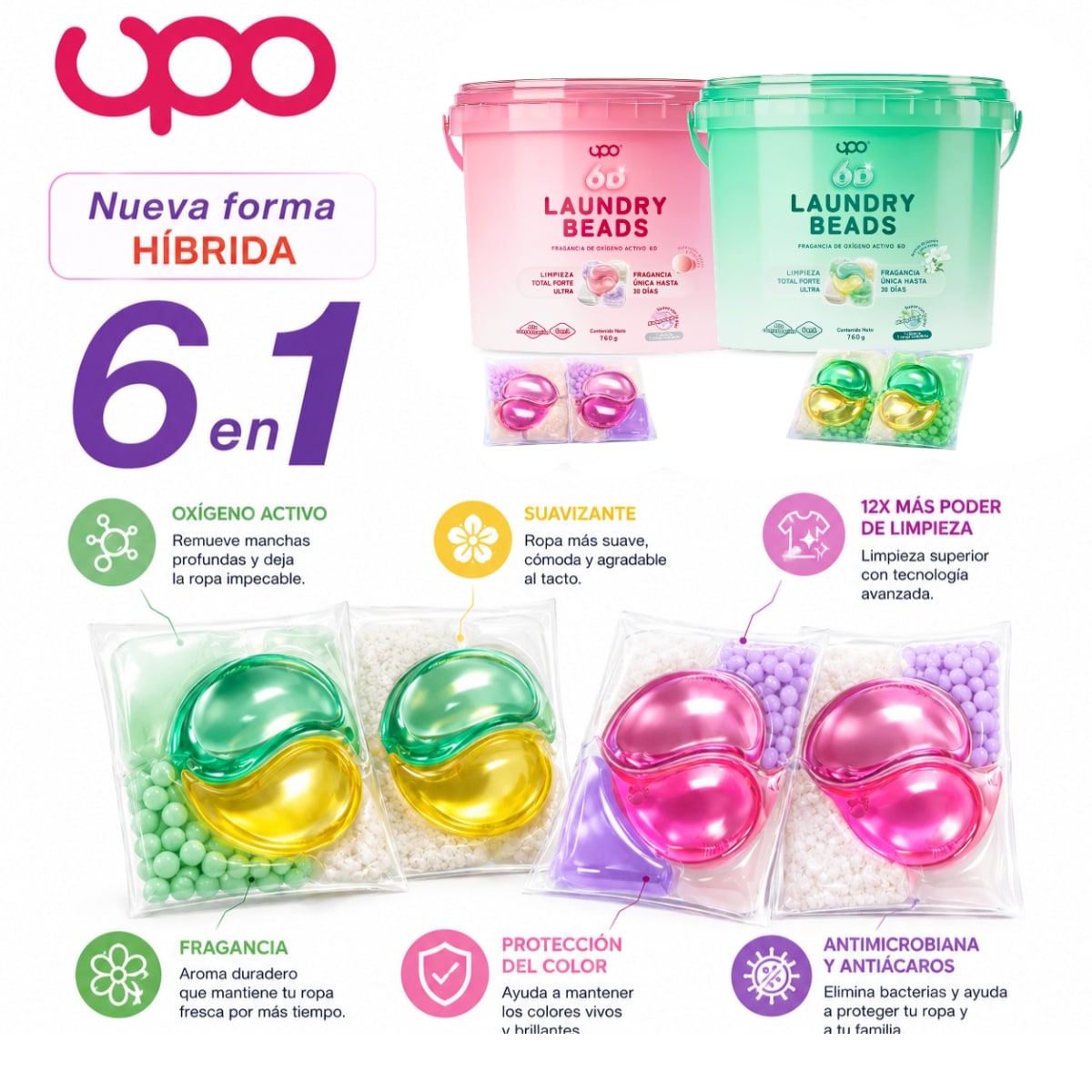 Detergente en Cápsula UPO-  76 cápsulas  6 en 1- aroma jazmín y pera verde4