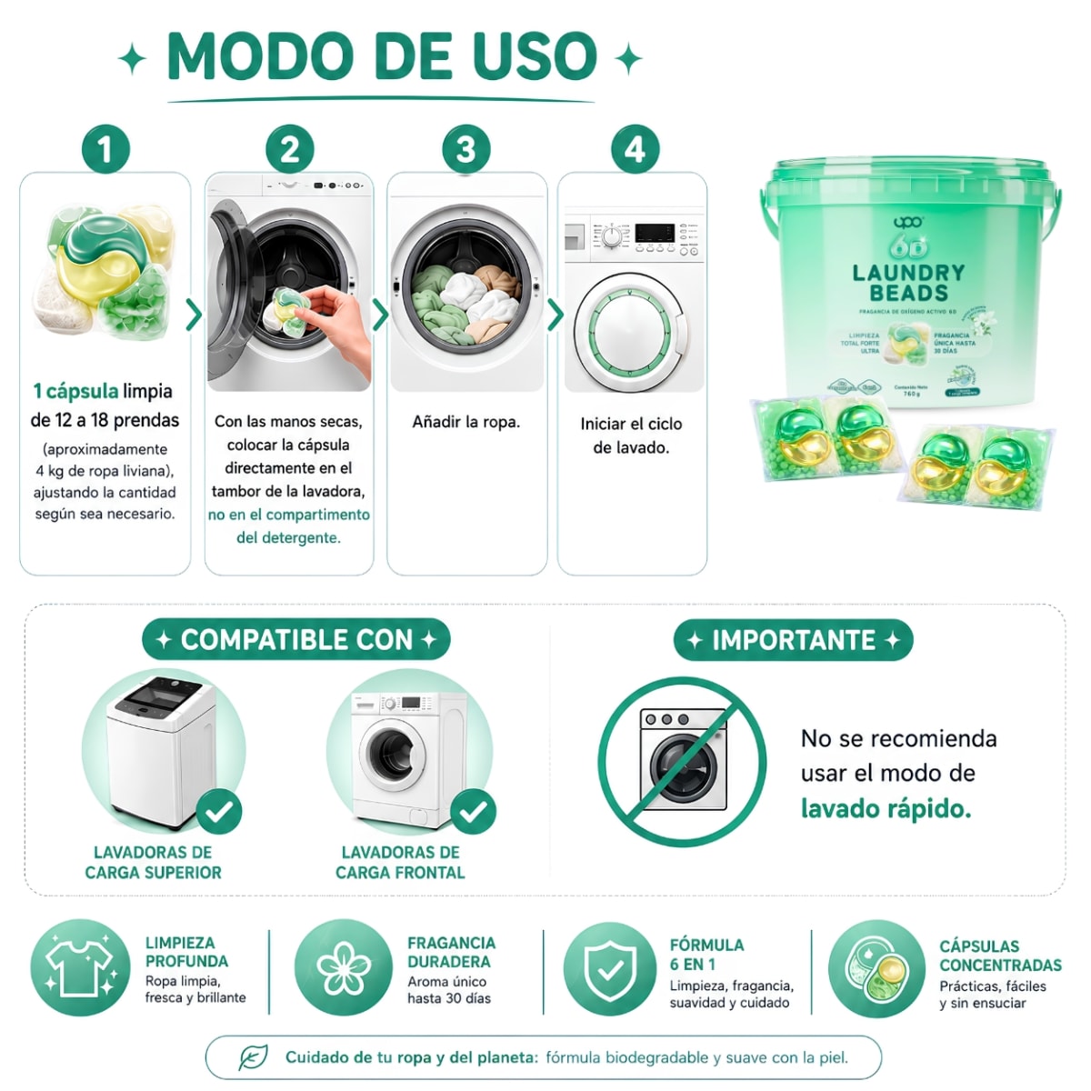 Detergente en Cápsula UPO-  76 cápsulas  6 en 1- aroma jazmín y pera verde3
