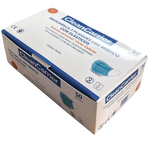 MASCARILLA 3 PLIEGUES CELESTE X 50 UN1