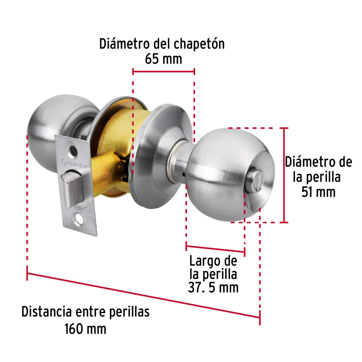 CERRADURA POMO BAÑO, CROMO HERMEX BAL-CM-BP5
