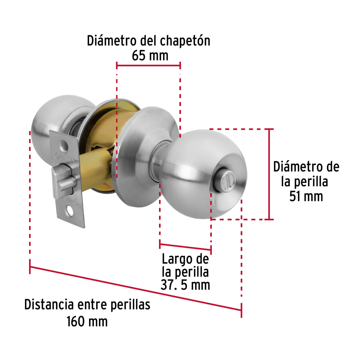 CERRADURA POMO HABITACION, CROMO HERMEX BAL-CM-RP3