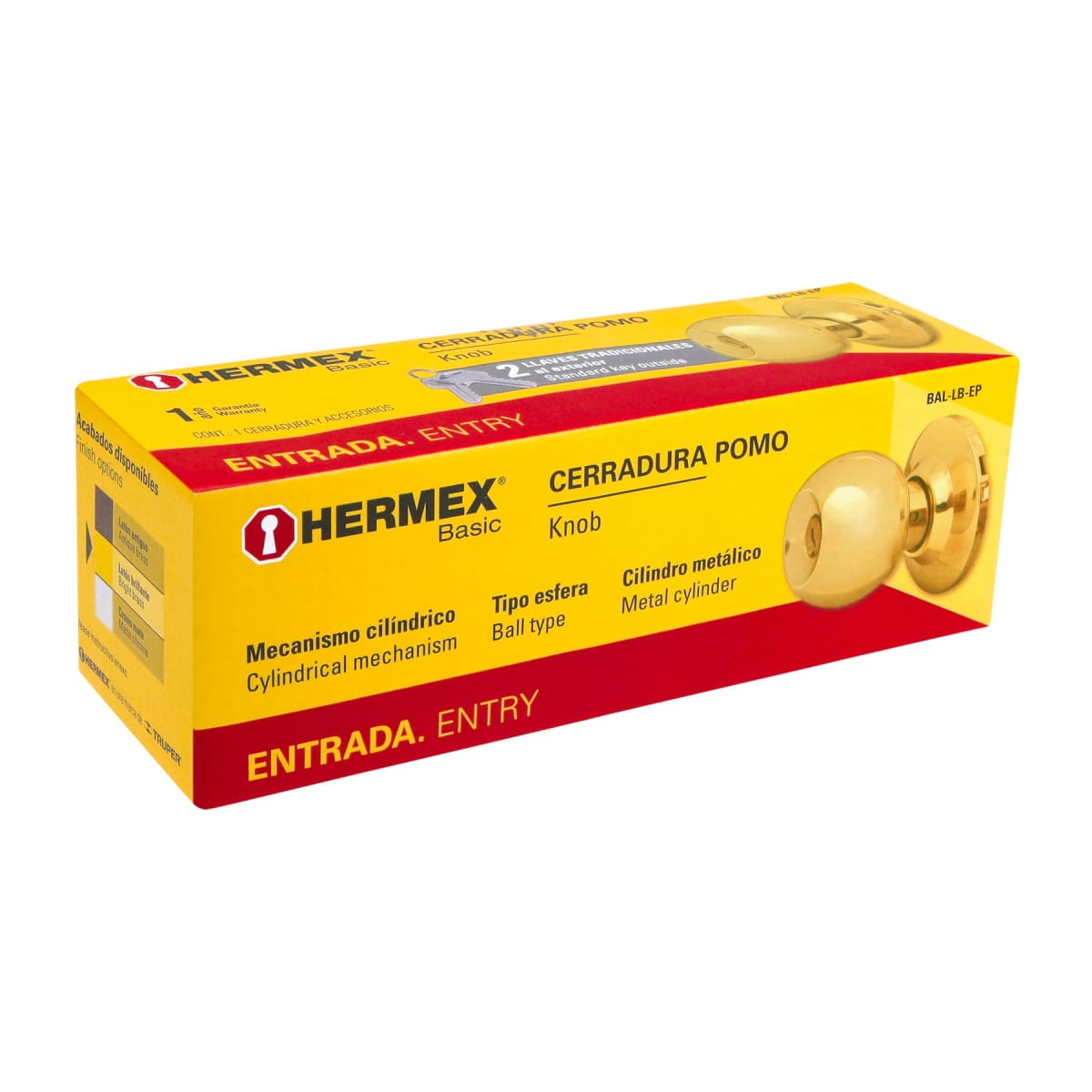 CERRADURA POMO ENTRADA BRONCEADA HERMEX #235601