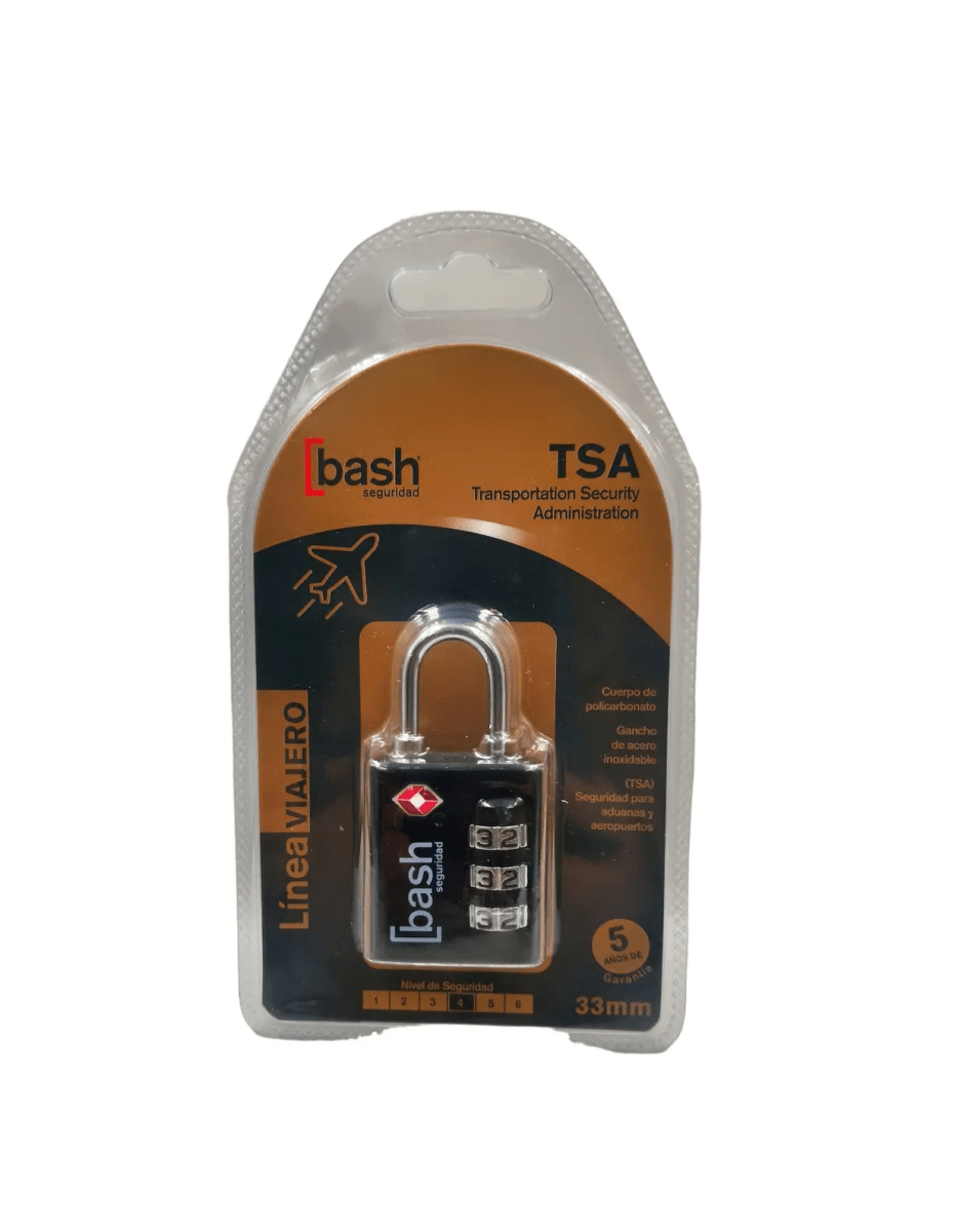 CANDADO VIAJE 3 COMBINACIONES NEGRO BASH TSA1