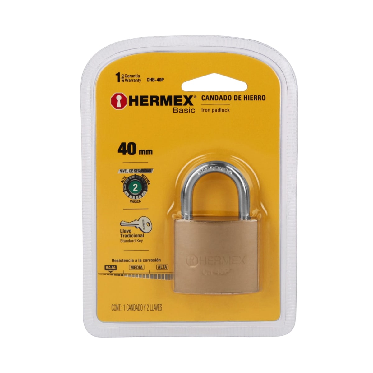 CANDADO 40MM BLISTER HERMEX CHB-40P3