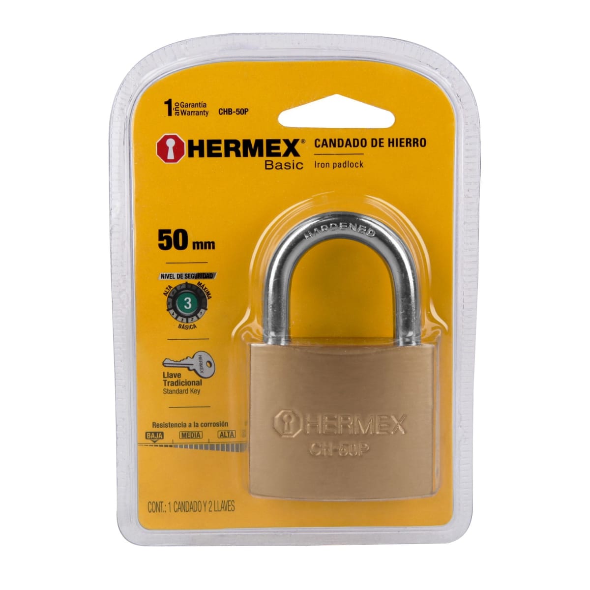 CANDADO 50MM BLISTER HERMEX CHB-50P3