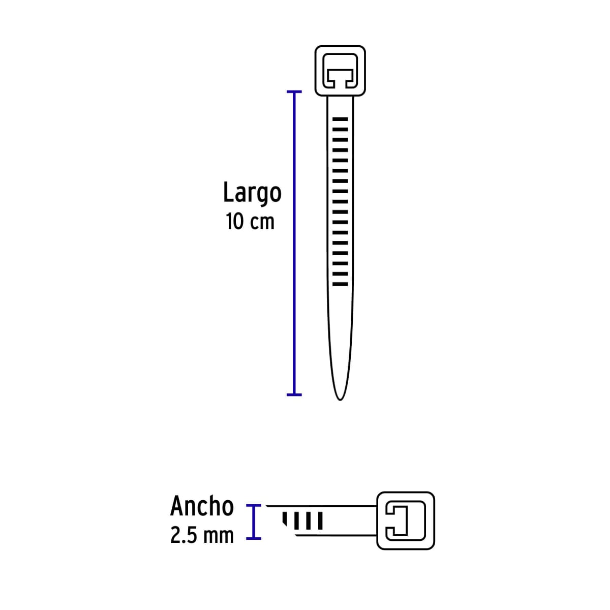 AMARRACABLE PLASTICO BLANCO 2.5MM X 10CM (BOLSA 100 UN.)2