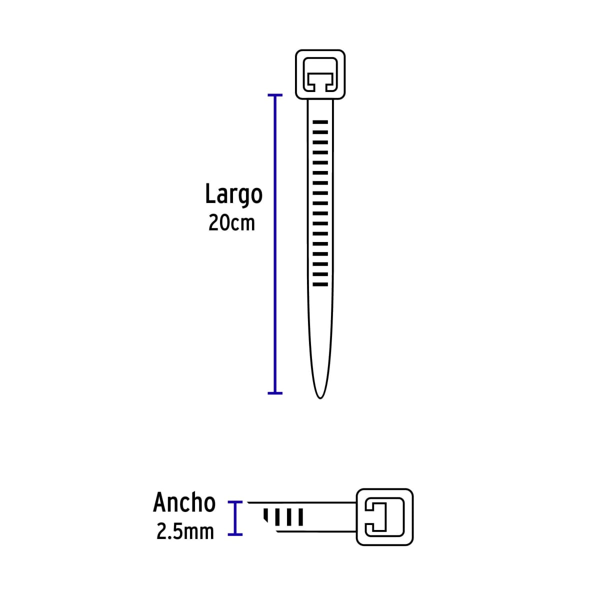 AMARRACABLE PLASTICO BLANCO 2.5MM X 20CM (BOLSA 100 UN.)2