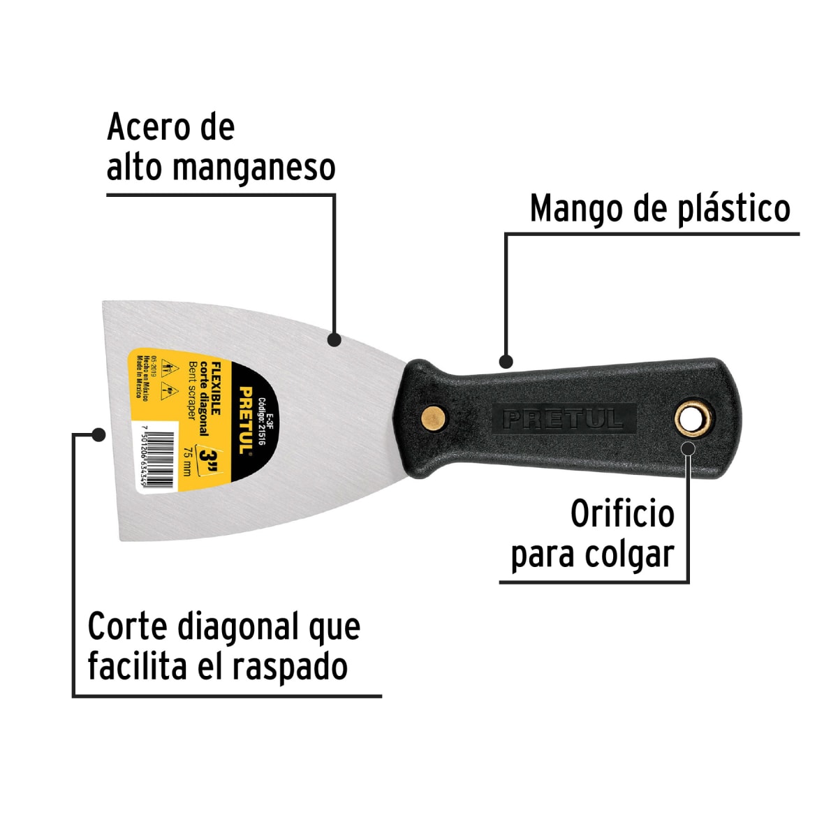 ESPATULA FLEXIBLE 3' M/PLASTICO  PRETUL E-3F3