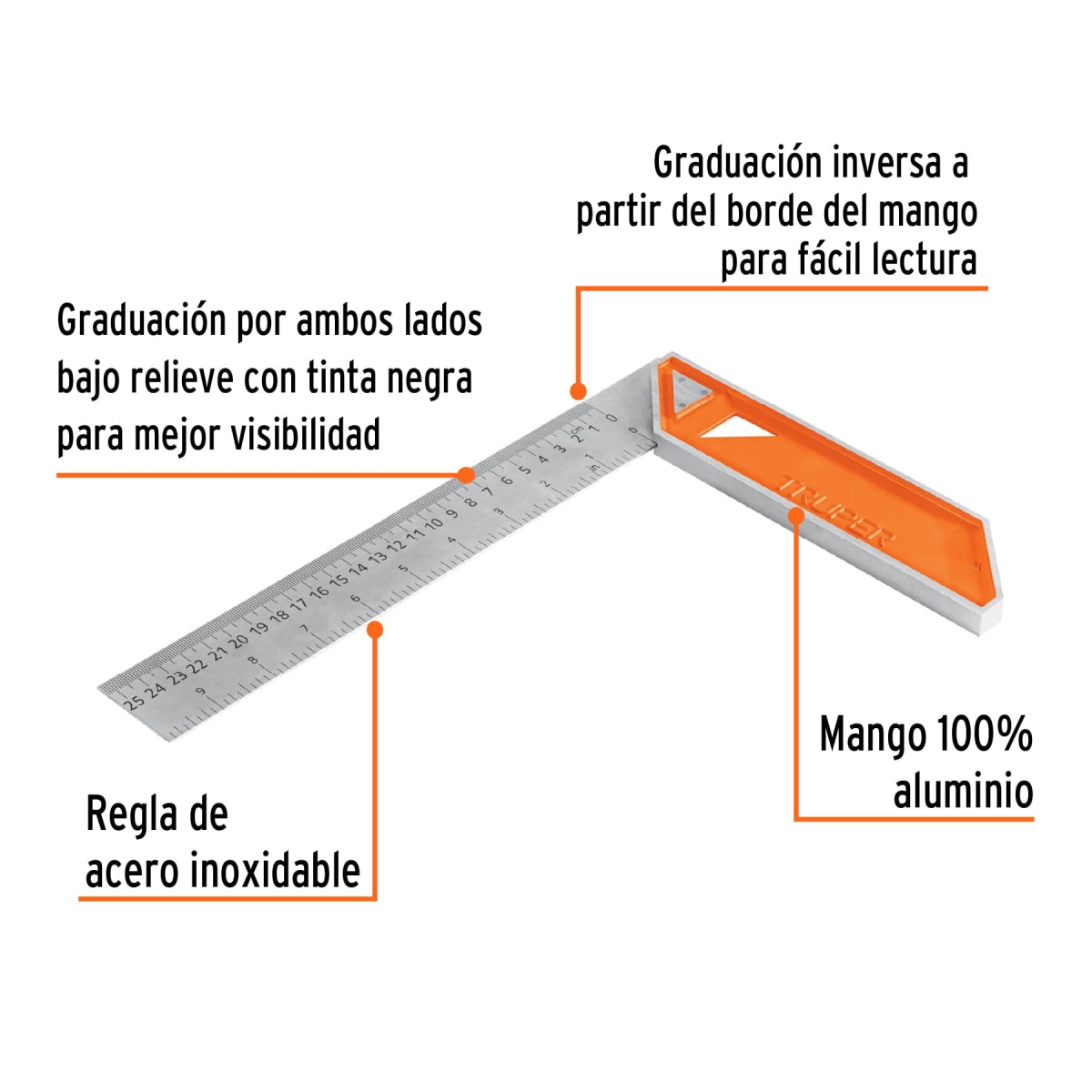 ESCUADRA CARPINTERA M/ALUMINIO 10' TRUPER EC-103