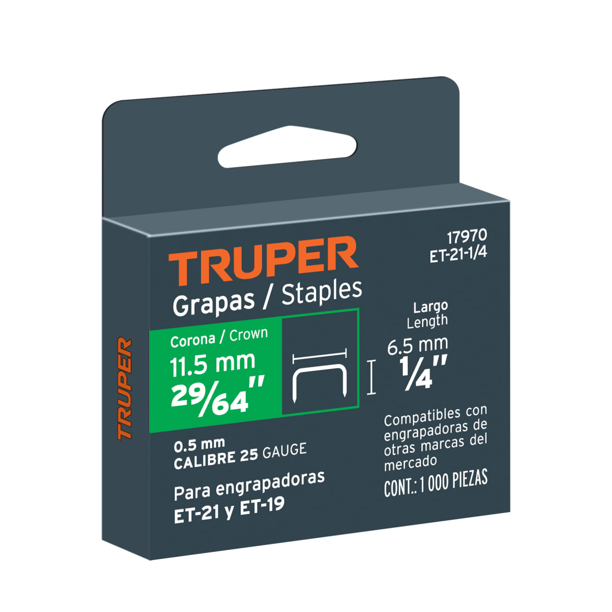 CAJA 1.000 UN.GRAPA 1/4' PARA ENGRAPADORA TRUPER ET-19 Y ET-211
