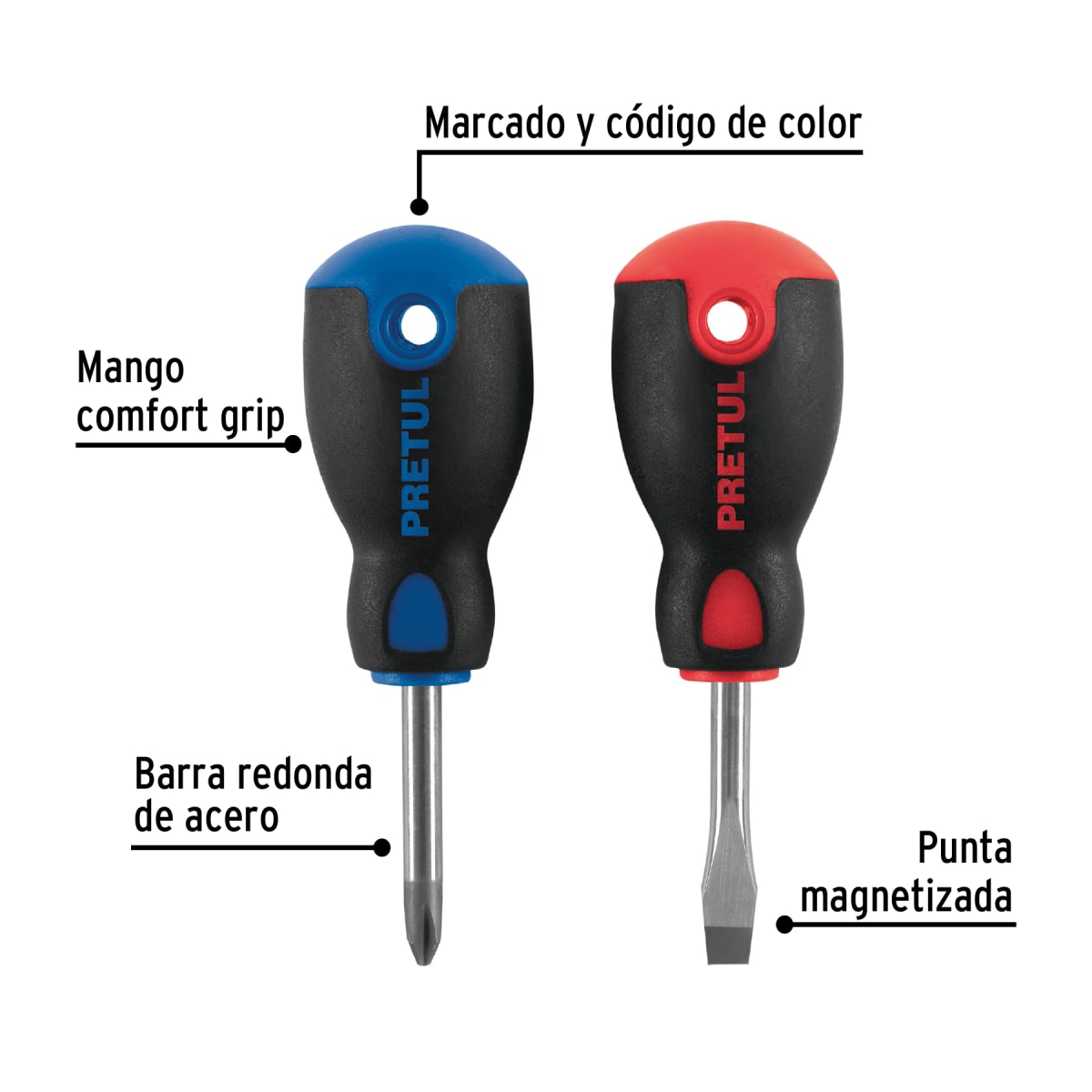 JUEGO 2 DESTORNILLADORES TIPO TROMPO PRETUL JDT-2BP3