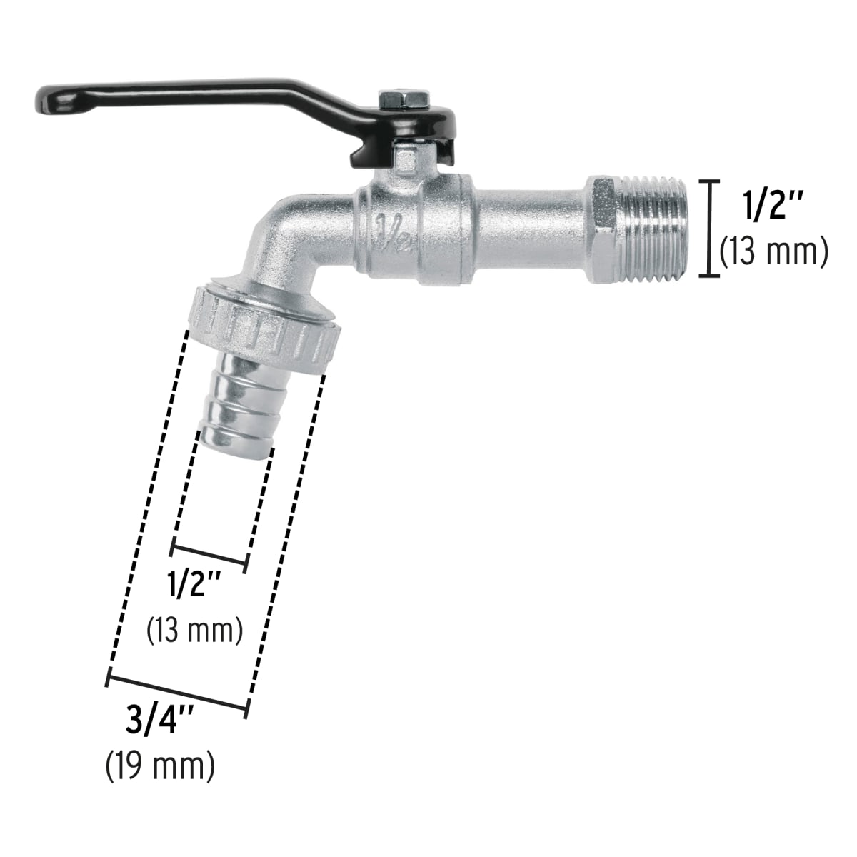 LLAVE DE BOLA  1/2 X 3/4 ZINC. PRETUL LL-21P2