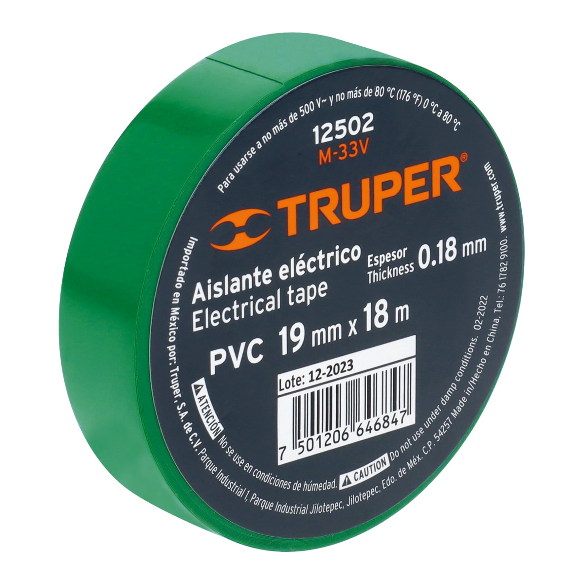CINTA AISLADORA VERDE 19MM X 18 MTS. TRUPER M-33V1