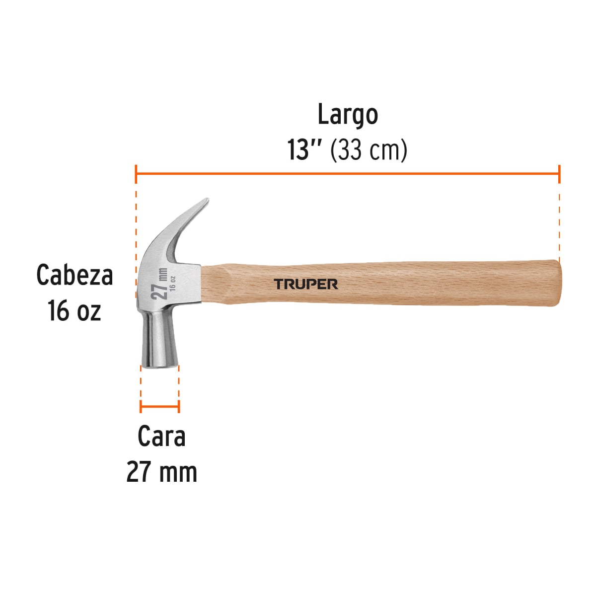 MARTILLO CARPINTERO 16 OZ 27MM TRUPER MAC-273