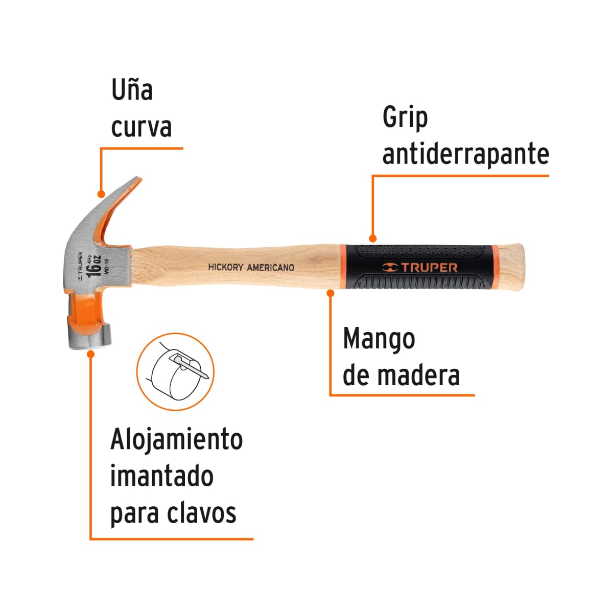 MARTILLO CARPINTERO 16OZ. M/MADERA TRUPER MO-162
