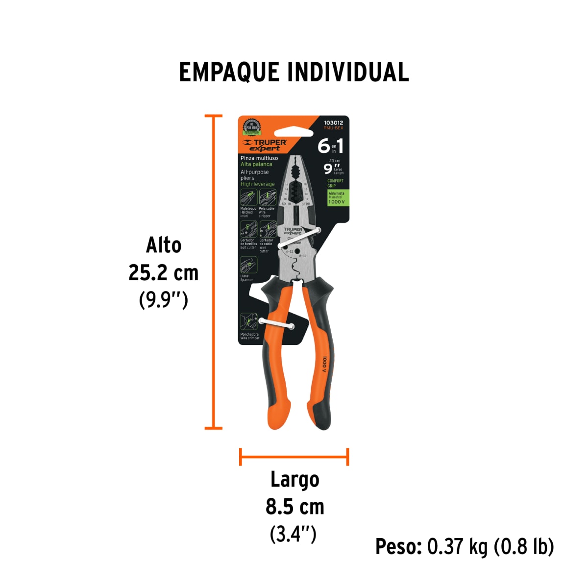 ALICATE MULTIUSO ELECTRICISTA 9', 6 EN 1 TRUPER PMU-8EX2