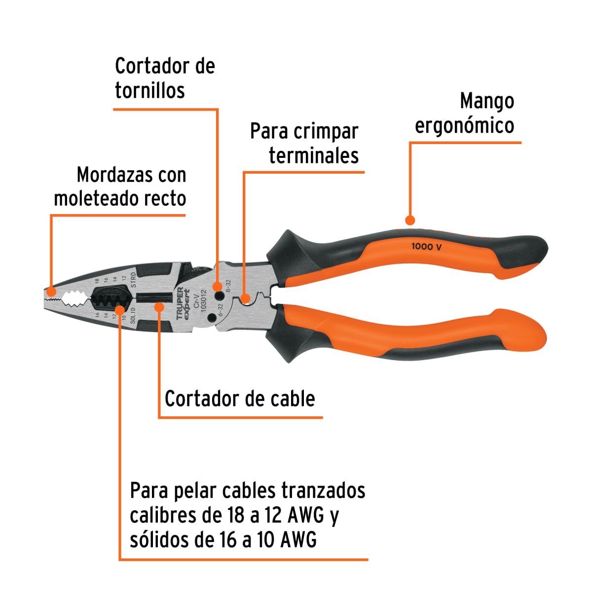ALICATE MULTIUSO ELECTRICISTA 9', 6 EN 1 TRUPER PMU-8EX3