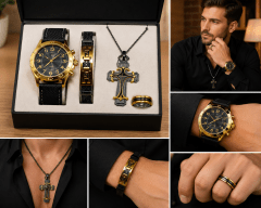 KIT RELOJ PULSERA COLLAR Y ANILLO HOMBRE