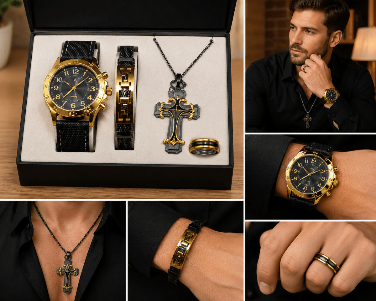 KIT RELOJ PULSERA COLLAR Y ANILLO HOMBRE1