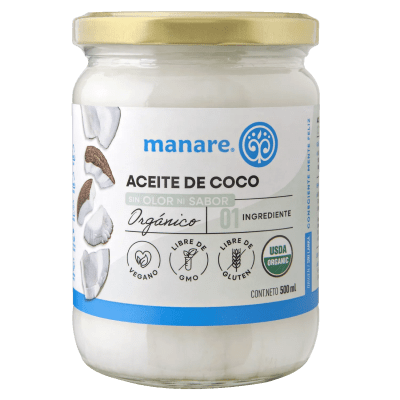 aceite de coco 500ml sin olor sin sabor / manare1