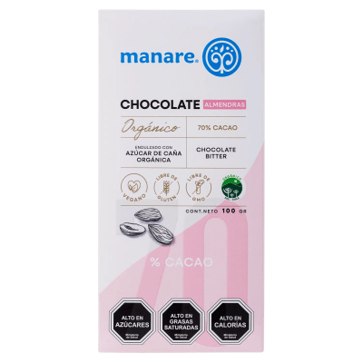 Barra de chocolate 70% cacao orgánico 100g manare1