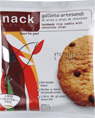 Galleta artesanal de arroz y chips de chocolate / snack adventure1