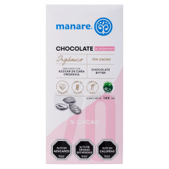 Barra de chocolate 70% cacao orgánico 100g manare