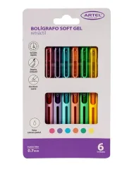 Boligrafo Soft Gel Pastel 6col 0,7mm ARTEL