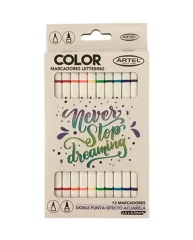 Marcador Lettering 12 col Doble Punta Artel