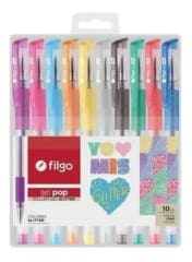 Set Lapices 10 Colores Gel C/Glitter Filgo