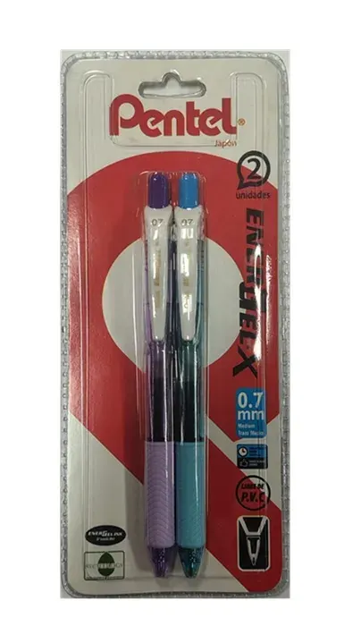 Lapiz Gel 0.7 Retractil 2un Violeta y Celeste Pentel1