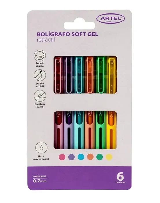 Boligrafo Soft Gel Pastel 6col 0,7mm ARTEL1