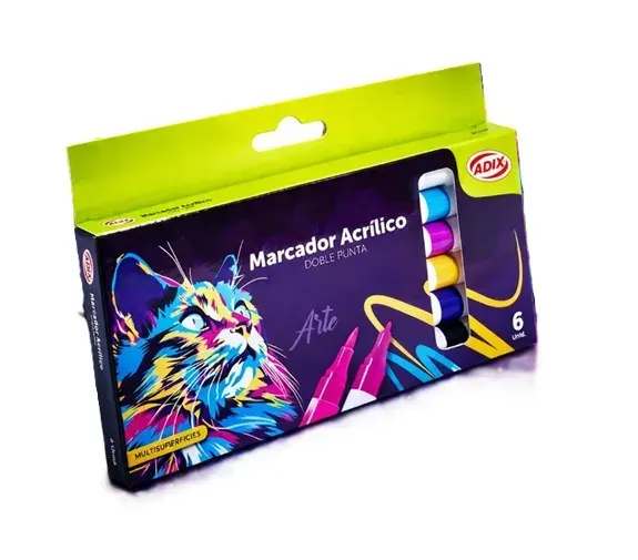 Marcador Acrilico 6 col Doble Punta Adix A6060501