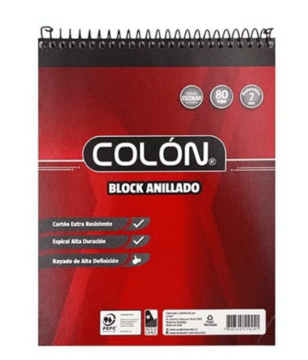 Block Anillado Mat.7mm Tamaño Carta Colon1