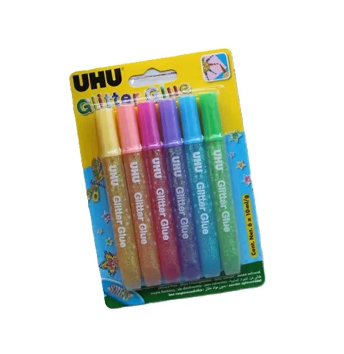 Set 6u Glitter Glue Colores 10g Uhu1