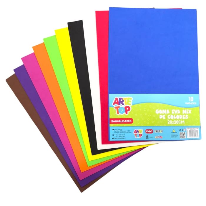Goma Eva 20x30 Autoadhesiva 10 Colores Arte Top1
