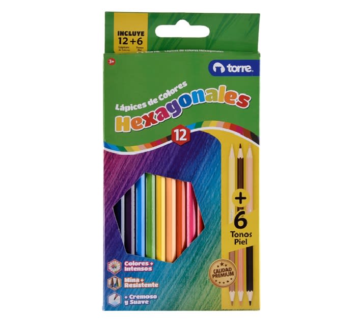 Lapices 12 Colores Largos + 6 Colores Piel Torre1