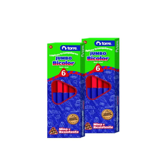 Lapices Bicolor Azul+Rojo Jumbo 12un. Torre1