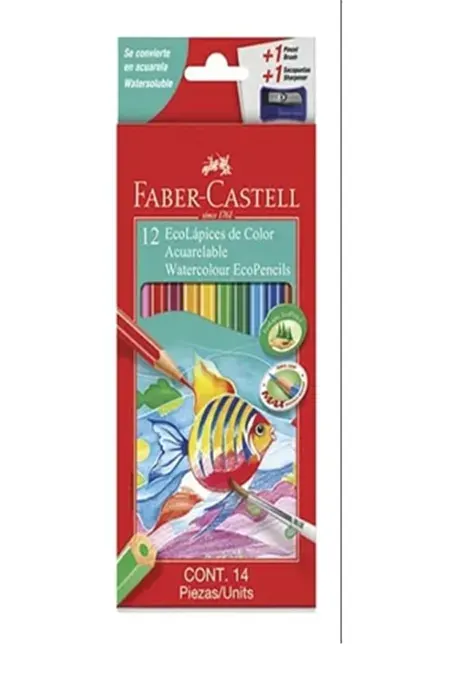 Lapiz Acuarelable 12 col + (Pincel+Sacapunta) Faber1