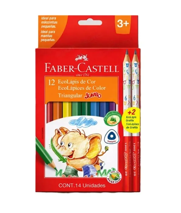 Lapiz Color Jumbo 12 col+2 lapices grafitos Faber Castell1