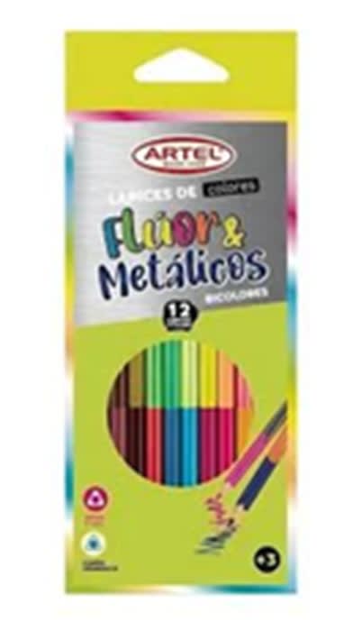 Lapices Bi Colores Fluor-Metalicos 12 colores Artel1
