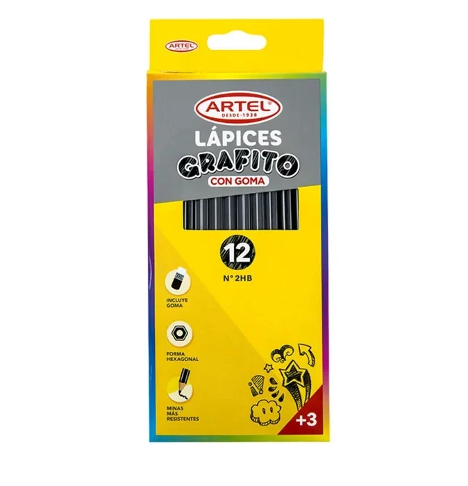 Lapices Grafito C/Goma 2HB 12u Hexagonal Artel1