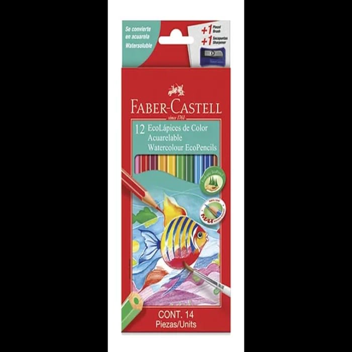 Lapiz Acuarelable 12 col + (Pincel+Sacapunta) Faber1