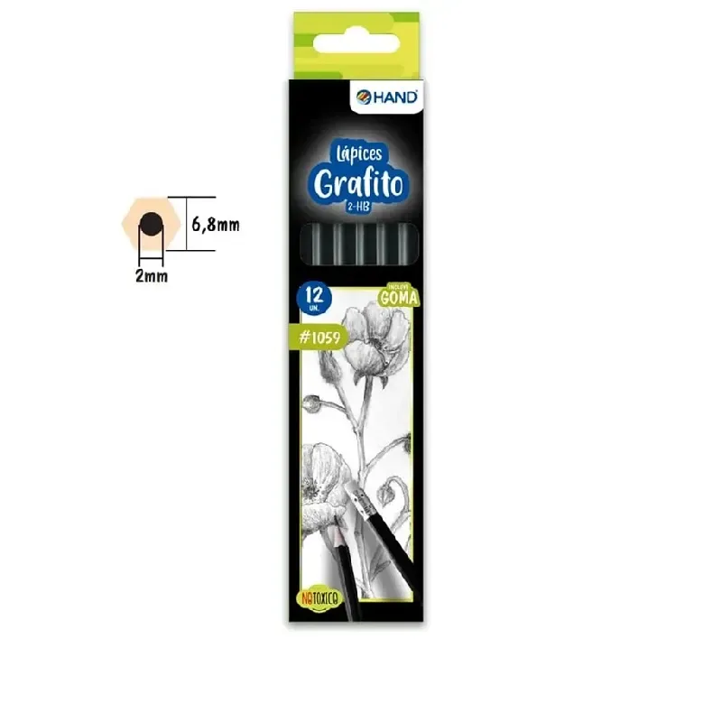 Lapices Grafito 2HB Triangular 12 unid C/goma Hand1