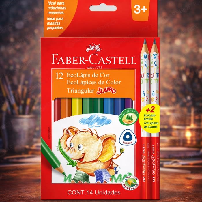 Lapiz Color Jumbo 12 col+2 lapices grafitos Faber Castell1
