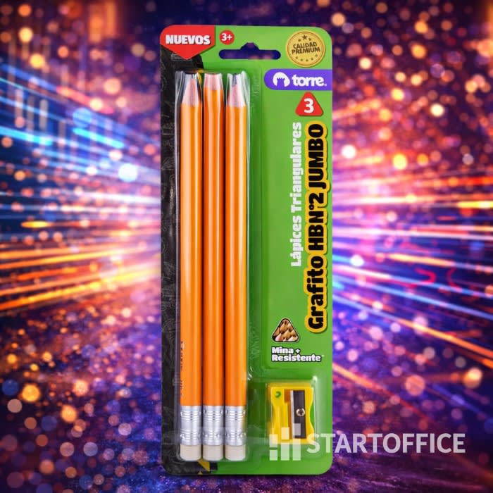 Lapiz Grafito Jumbo HB N°2 x 3un + Sacapunta Torre1