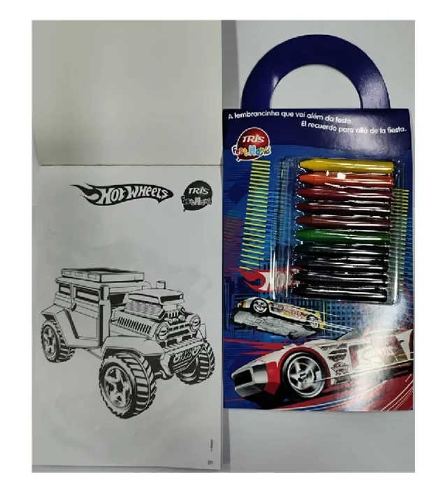 Libro Pintar con 10 Lapices de Cera Hot Wheels Tris1