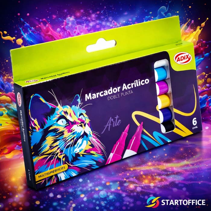 Marcador Acrilico 6 col Doble Punta Adix A6060501
